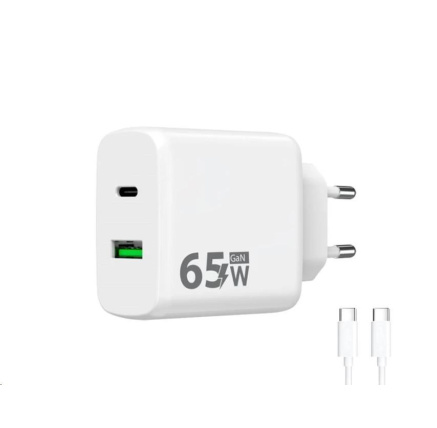WG - Síťová nabíječka GaN 2x USB 65W, 1x USB-C PD 65W + 1x USB-A QC 3.0 18W, kabel Type-C na Type-C, bílá WG - Síťová nabíječka GaN 2x USB 65W, 1x USB-C PD 65W + 1x USB-A QC 3.0 18W, kabel Type-C na Type-C, bílá
