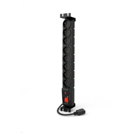 19" rozvodný panel ACAR 8x230V s IEC konektorem pro UPS, vypínač, indikátor napětí, přepěťová ochrana, kabel 5m