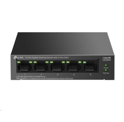TP-Link LiteWave switch LS105GP (5xGbE, 4xPoE+, 65W, fanless)
