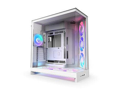 NZXT skříň H9 Flow ARGB+ dvoukomorová ATX / 6xRGB 140 mm / 1x 120mm fan / prosklená / controller / bílá