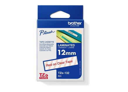 BROTHER TZE132 - kazeta TZ šířky 12mm, laminovaná TZE-132, průsvitná/červené písmo