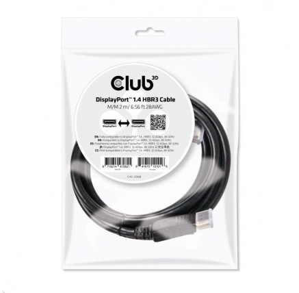 Club3D Certifikovaný Kabel DisplayPort 1.4 HBR3 8K60Hz (M/M), 2m Club3D Certifikovaný Kabel DisplayPort 1.4 HBR3 8K60Hz (M/M), 2m