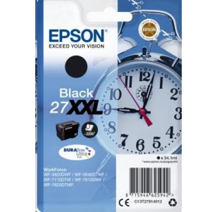 EPSON ink čer Singlepack "Budík" Black 27XXL DURABrite Ultra Ink