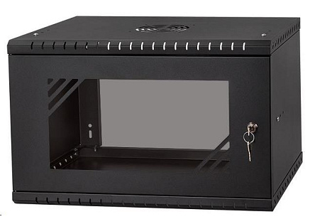 LEXI-Net 19" nástěnný rozvaděč Basic 6U 520x450, skleněné dveře, bez zad, rozložený, černý LEXI-Net 19" nástěnný rozvaděč Basic 6U 520x450, skleněné dveře, bez zad, rozložený, černý
