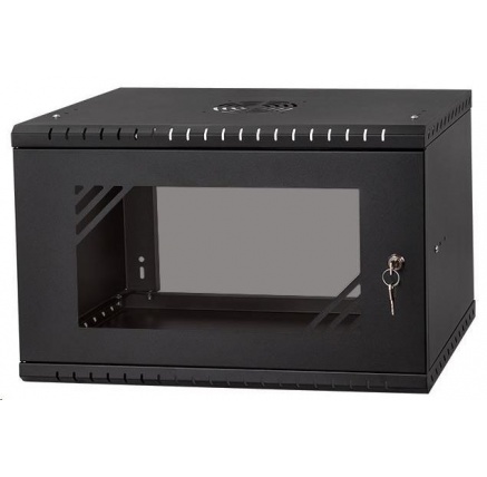 LEXI-Net 19" nástěnný rozvaděč Basic 6U 520x450, skleněné dveře, bez zad, rozložený, černý