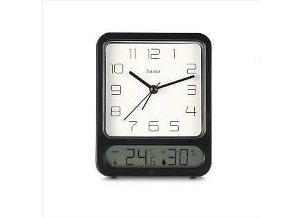 Hama Pag, budík se zobrazením teploty a vlhkosti vzduchu, tichý chod, černý Hama Pag, budík se zobrazením teploty a vlhkosti vzduchu, tichý chod, černý