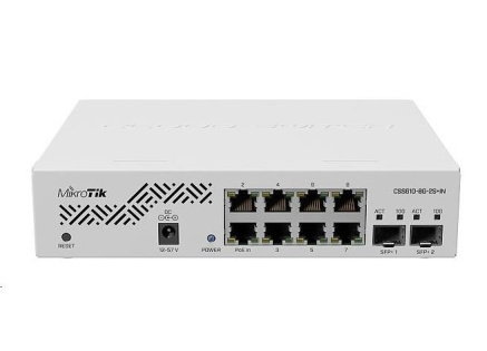MikroTik Cloud Smart Switch CSS610-8G-2S+IN, 8 gigabit.portů, PoE-In, 2xSFP+, SwOS