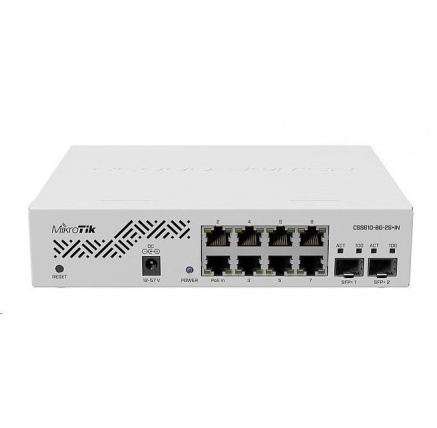 MikroTik Cloud Smart Switch CSS610-8G-2S+IN, 8 gigabit.portů, PoE-In, 2xSFP+, SwOS MikroTik Cloud Smart Switch CSS610-8G-2S+IN, 8 gigabit.portů, PoE-In, 2xSFP+, SwOS