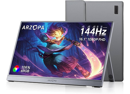 Arzopa Z1FC Portable Monitor 16.1" 144hz IPS Full HD 1080p Metal Housing Přenosný monitor + pouzdro, šedý