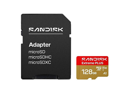 SanDisk MicroSDHC karta 128GB Extreme PLUS (R250/W120MB/s, UHS-I V30, Rescue Pro Deluxe) + adaptér SanDisk MicroSDHC karta 128GB Extreme PLUS (R250/W120MB/s, UHS-I V30, Rescue Pro Deluxe) + adaptér
