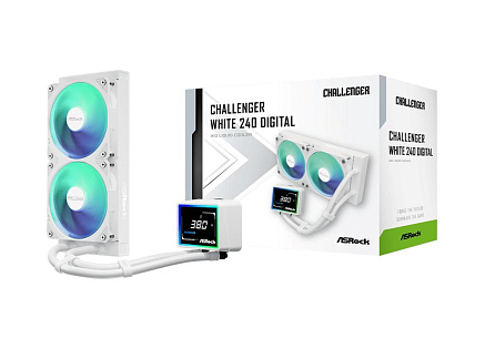 ASROCK Vodní chladič Challenger White 240 Digital, 2x120mm, ARGB, LGA1851, AM5, bílá