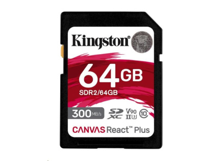 Kingston SDXC karta 64GB Canvas React Plus SDHC UHS-II 300R/260W U3 V90 for Full HD/4K/8K