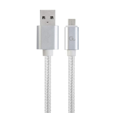 GEMBIRD Kabel MicroUSB - USB, opletený, stříbrný, 180cm