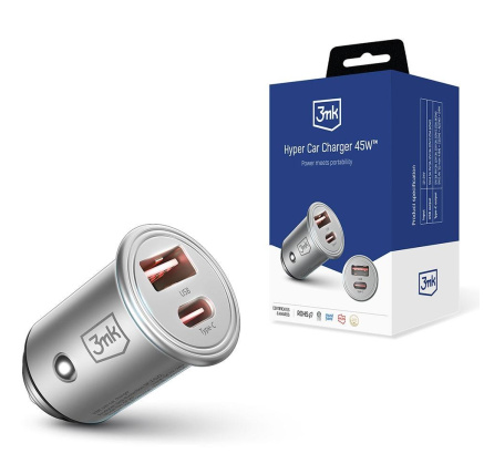 3mk nabíječka do auta - Hyper Car Charger 45W, 1x USB + 1x USB-C (PD) 3mk nabíječka do auta - Hyper Car Charger 45W, 1x USB + 1x USB-C (PD)