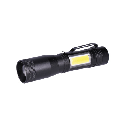 Solight LED kovová svítilna, 150 +60lm, 3W + COB, AA, černá