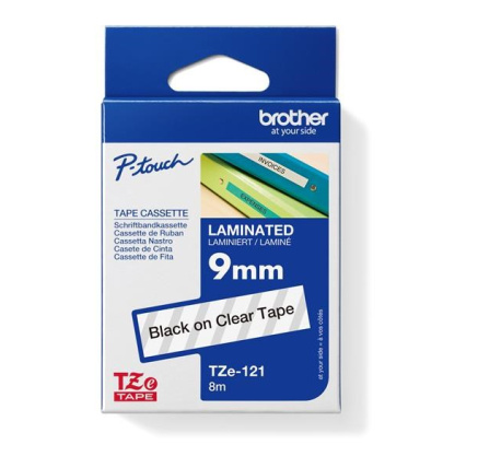 BROTHER TZE121 - kazeta TZ šířky 9mm, laminovaná TZE-121, průsvitná/černé písmo BROTHER TZE121 - kazeta TZ šířky 9mm, laminovaná TZE-121, průsvitná/černé písmo