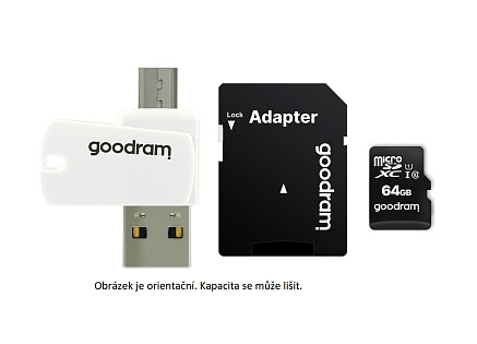 GOODRAM microSDXC karta 64GB M1A4 All-in-one (R:100/W:10 MB/s), UHS-I Class 10, U1 + Adapter + OTG card reader/čtečka