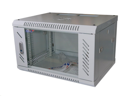 LEXI-Net 19" nástěnný rozvaděč 6U 600x450, nosnost 60 kg, skleněné dveře, rozložený, šedý LEXI-Net 19" nástěnný rozvaděč 6U 600x450, nosnost 60 kg, skleněné dveře, rozložený, šedý