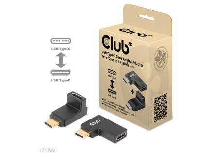 Club3D set adapterů USB-C Gen2 angled adapter set of 2, 4K120Hz, 240W, (M/F)