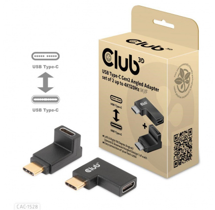 Club3D set adapterů USB-C Gen2 angled adapter set of 2, 4K120Hz, 240W, (M/F)