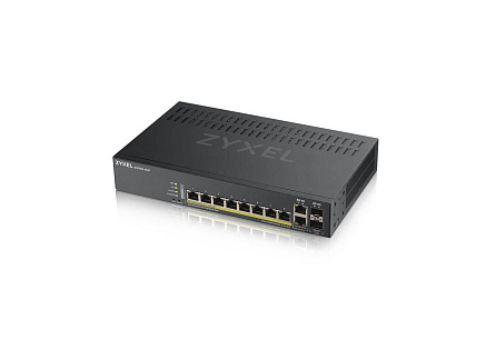 Zyxel GS1920-8HPV2 10-port Smart Managed PoE Switch Switch, 8x gigabit RJ45, 2x gigabit RJ45/SFP, 130W pro PoE