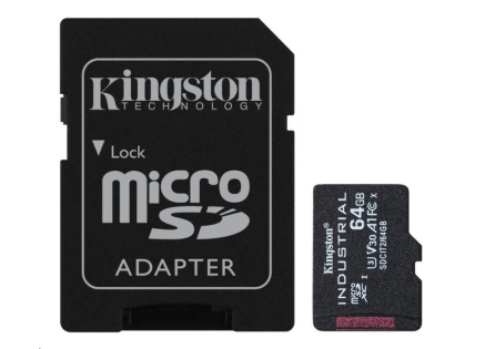 Kingston MicroSDXC karta 64GB microSDXC Industrial C10 A1 pSLC Card + SD Adapter Kingston MicroSDXC karta 64GB microSDXC Industrial C10 A1 pSLC Card + SD Adapter