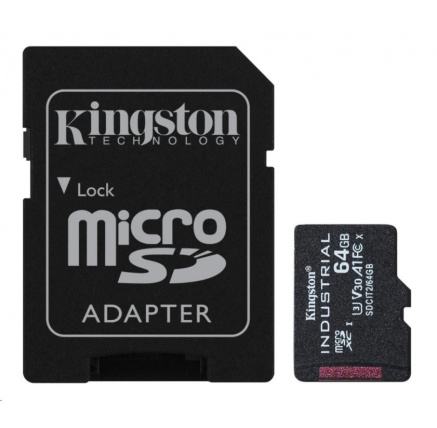 Kingston MicroSDXC karta 64GB microSDXC Industrial C10 A1 pSLC Card + SD Adapter Kingston MicroSDXC karta 64GB microSDXC Industrial C10 A1 pSLC Card + SD Adapter
