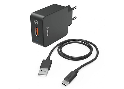 Hama set: rychlá USB nabíječka QC 3.0 19,5 W + kabel USB A-C 1,5 m