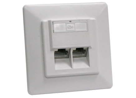 Zásuvka STP 2x RJ45 Cat5E, duální svorkovnice, pod omítku Zásuvka STP 2x RJ45 Cat5E, duální svorkovnice, pod omítku