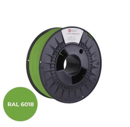 C-TECH Tisková struna (filament) PREMIUM LINE, PETG, zelenožlutá, RAL6018, 1,75mm, 1kg