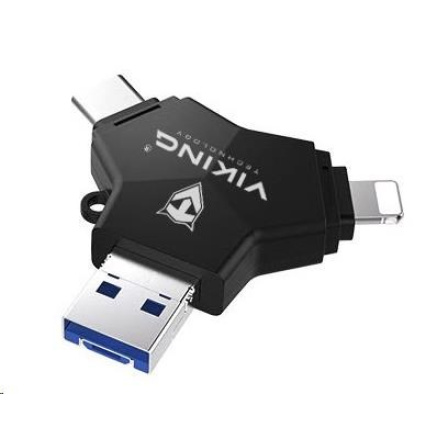 Viking USB Flash disk 3.0 4v1 s koncovkou Lightning/Micro USB/USB/USB-C, 128 GB, černá