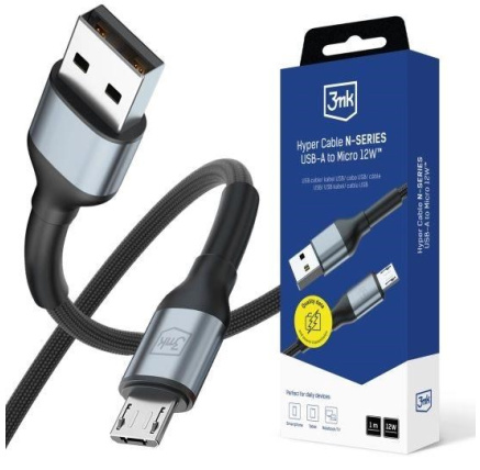 3mk kabel Hyper Cable N-SERIES A to Micro 1m 5V/2.4A 12W White / Black 3mk kabel Hyper Cable N-SERIES A to Micro 1m 5V/2.4A 12W White / Black