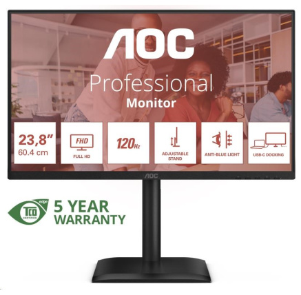 AOC MT 23,8" 24E4CV - 1920x1080,IPS,120Hz,1xHDMI,1xDP,USBhub,USB-C,PD,RJ45,Repro,Pivot