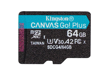 Kingston MicroSDXC karta 64GB Canvas Go! Plus, R:200/W:160MB/s, Class 10, UHS-I, U3, V30, A2 + Adaptér