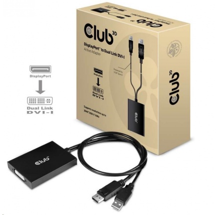 Club3D Adaptér aktivní DisplayPort na Dual Link DVI-D, USB napájení, 60cm, HDCP ON