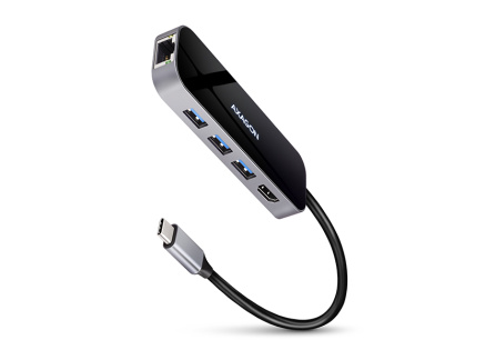 AXAGON HMC-6GL, USB 3.2 Gen 1 hub, porty 3x USB-A, HDMI 4k/30Hz, RJ-45 GLAN, PD 100W, kabel USB-C 20cm