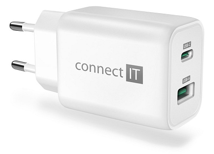 CONNECT IT Wanderer2 GaN nabíjecí adaptér 1×USB-C + 1xUSB-A, 33W PD, bílá