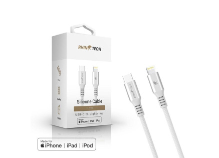 RhinoTech LITE MFi kabel s nylonovým opletem USB-C na Lightning 1.2m stříbrná RhinoTech LITE MFi kabel s nylonovým opletem USB-C na Lightning 1.2m stříbrná