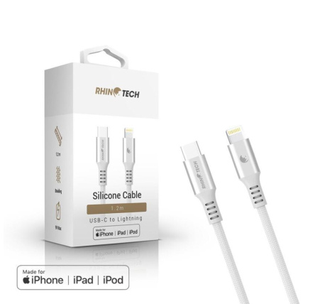 RhinoTech LITE MFi kabel s nylonovým opletem USB-C na Lightning 1.2m stříbrná RhinoTech LITE MFi kabel s nylonovým opletem USB-C na Lightning 1.2m stříbrná