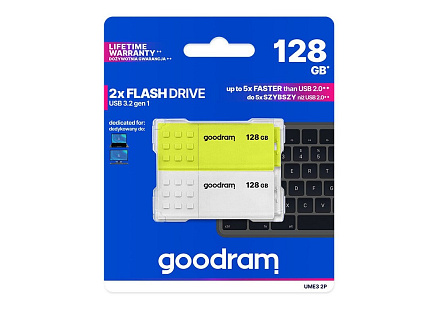 GOODRAM Flash Disk 2x128GB UME3, USB 3.0, žlutá, bílá