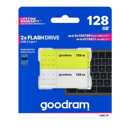 GOODRAM Flash Disk 2x128GB UME3, USB 3.0, žlutá, bílá