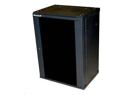 XtendLan 19" nástěnný rozvaděč 12U 600x450, nosnost 60 kg, skleněné kouřové dveře, svařovaný, černý