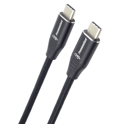 PREMIUMCORD Kabel USB-C M/M, 240W 480Mbps černý bavlněný oplet, 1m PREMIUMCORD Kabel USB-C M/M, 240W 480Mbps černý bavlněný oplet, 1m