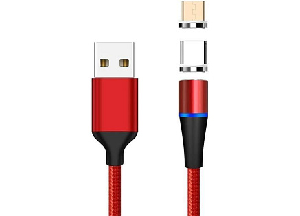 PremiumCord Magnetický micro USB a USB-C nabíjecí a datový kabel, 1m, červená