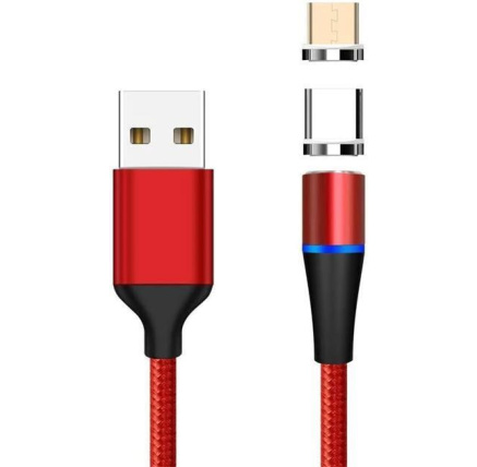 PremiumCord Magnetický micro USB a USB-C nabíjecí a datový kabel, 1m, červená