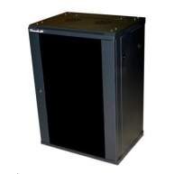 XtendLan 19" nástěnný rozvaděč 15U, šířka 600mm, hloubka 450mm, nosnost 60 kg, skleněné kouřové dveře, rozložený, černý