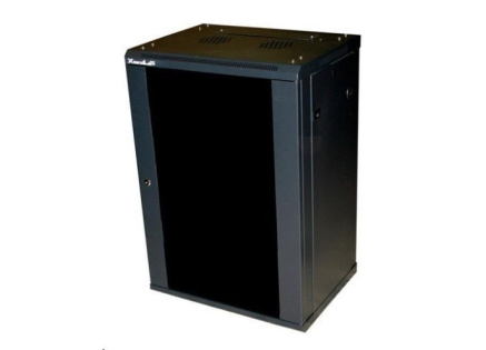 XtendLan 19" nástěnný rozvaděč 15U 600x450, nosnost 60 kg, skleněné kouřové dveře, rozložený, černý