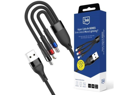 3mk kabel Hyper Cable N-SERIES A to C/Lightning/Micro 1.2m 9V/2A 18W QC3.0 Black