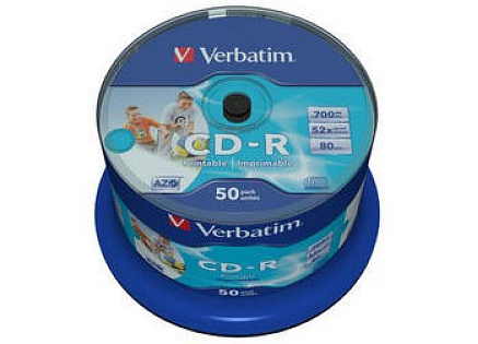 VERBATIM CD-R(50-Pack)Spindle/Inkjet Printable/52x/700MB / Non ID Branded