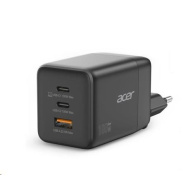 ACER Adaptér 100W GaN charger, 3porty: 2x USB-C + 1x USB-A ports, EU a UK zástrčka, textilní obal, black